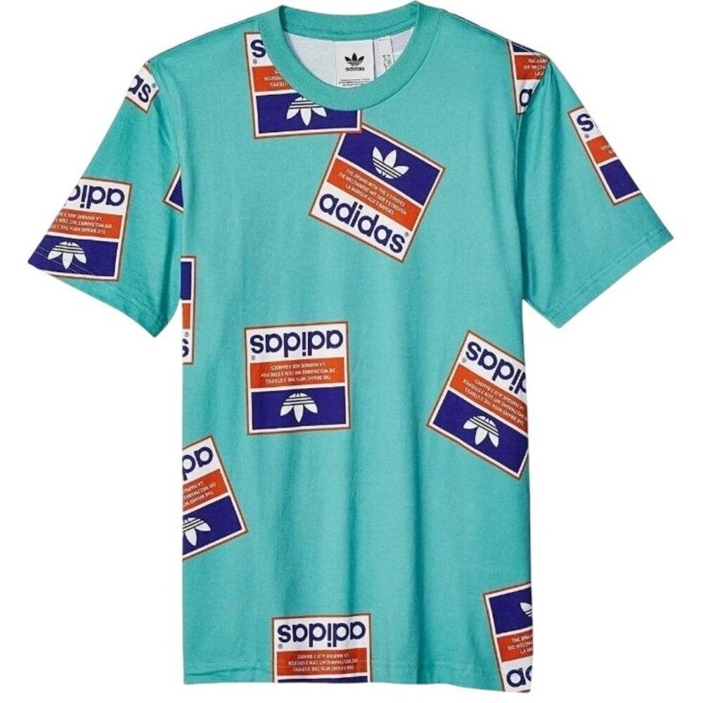Adidas Original Mens T-Shirt 2XL Green Archive Sticker BombTrefoil Graphic Tee